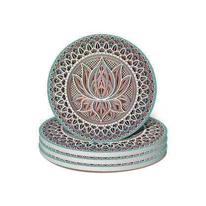 Mandala Coasters for Drinks,Doawbang Absorbent Ceramic Stone Coasters Set of 4 Cork Base Marble Art Cups Table Mats for Home Decor (Green)