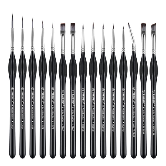 PANDAFLY Detail Paint Brushes Set, 15pcs Miniature Brushes for Fine Detailing & Art Painting - Acrylic, Oil, Watercolors & Paint by Number, Models, Face, Nail, Craft
