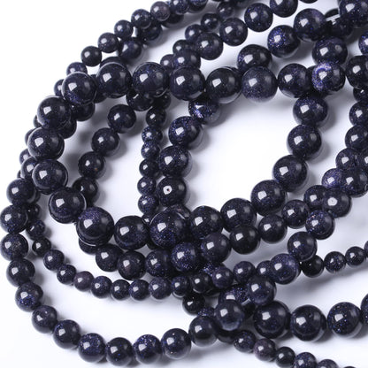 10MM Blue Sand Round Loose Beads Natural Gem Beads Crystal Energy Stone Beads for Jewelry Making DIY Bracelet Necklace