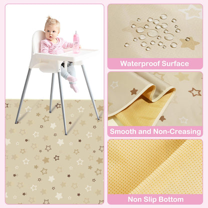 Basumee Splat Mat High Chair Mat Waterproof Baby Play Splat Mat for Under High Chair Food Catcher Highchair Mat for Floor Non Slip Bottom, Brown Stars, 46x42 Inches