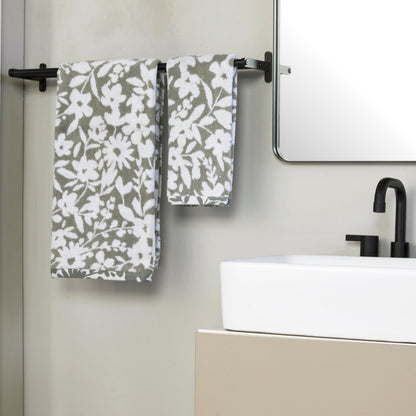 SKL Home Bedford Floral 100% Cotton Premium 2-Piece Hand Towel Set, 600 GSM, Soft & Absorbent, Reversible Jacquard, Decorative for Bath/Kitchen/Bar & Gift, Sage