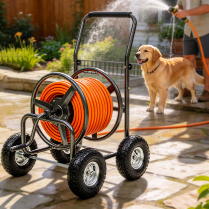 Autodaya Garden Water Hose Reel Cart - 250 ft. Capacity, 10" Pneumatic Tires, Powder-Coated Steel Frame for Tangle-Free Garden Hose Storage