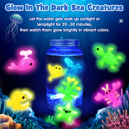 Mocoosy Magic Water Elf Toy Kit for Kids, Glow in the Dark Aqua Fairy Water Gel Kit with 20 Gel & 16 Molds, Make Your Own Squishies, Squishy Maker Set Water Pets DIY STEM Craft Kit Gift for Boys Girls