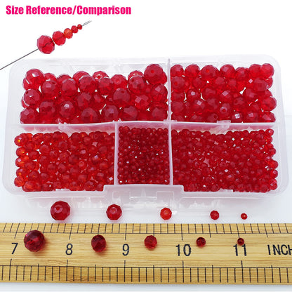 MEIUIJQ 2-10mm Briolette Rondelle 810pcs Red Crystal Glass Beads Faceted Shape Crystal Spacer Beads for Bracelet Necklace Decorative Hand Jewelry Making (2/4/6/8/10mm Red)