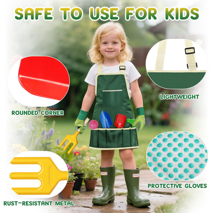 Kids Gardening Tool Set, 20PCS Gardening Toys Includes Metal Rake,Fork,Trowel,Apron,Gloves,Watering Can,Tote Bag, Garden Tool Kit for Kids, Outdoor Toys Gift for Boys Girls