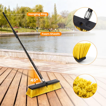 TOMAIX 24 Inches Push Broom Outdoor，Commercial Broom Brush，Stiff Bristle Brush with 61.8 inches Long Handle for Patio Garage Deck Street Shop Warehouse Lawn Driveway -2 Pack