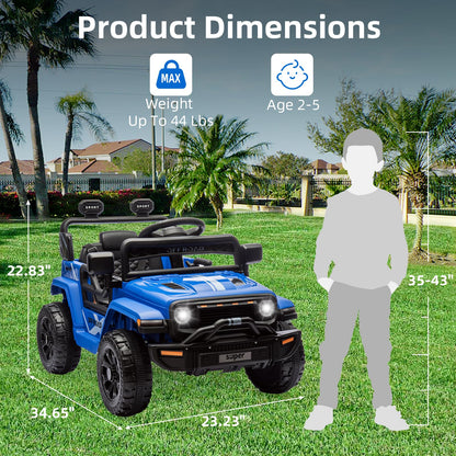 Ride On Truck Car, 12V Ride On Toy w/Parent Remote Control, Steering Wheel Music, 4-Wheel Spring Suspension, Led Lights, 2 Speeds, Kids Electric Vehicles for Age 3-5, Blue