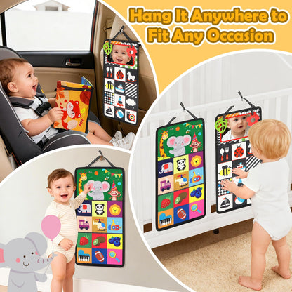 BBWOO Tummy Time Toys, Black and White High Contrast Baby Toys for Newborn, Baby Visual Stimulation Mirror, Montessori Crinkle Book for Infant 0-3-6-12 Months, Boy Girl Shower Gift