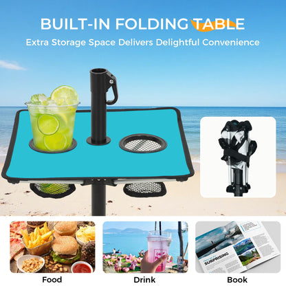HOMEDEMO 7FT Beach Umbrella with Table & Large Sand Anchor, Heavy Duty Windproof Portable Beach Umbrella witn UPF 50+ Sun Protection, Outdoor Umbrellas with Adjustable Aluminum Pole, Türkiye Blu