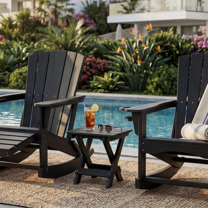 Polyhouz Folding Outdoor Side Table,Small HDPE Patio Table,All-Weather Compact Portable End Table for Patio,Porch,Pool,Black,11.8" D x 15.7" W x 15.7" H