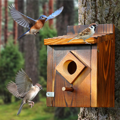 Waterproof Wooden Blue Bird House, Spray Paint Treatment Bluebird Box Houses for Outdoors, Nesting Box for Wrens, Swallows, Finches, Chickadee (Wood)