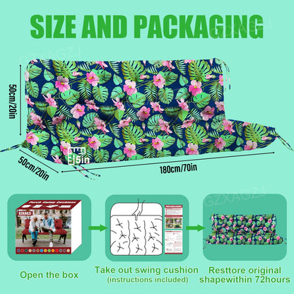 GZXAGZJ Porch Swing Cushions 70x40 inch Waterproof Outdoor Swing Cushions with Backrest and Ties Thicken 5" Swing Cushion for Outdoor Furniture Garden Lawn Patio Backyard (Rainforest Pattern)