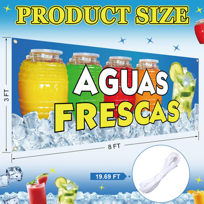 Hahafelt 5 Pcs Aguas Frescas Stand Decor Kit Swooper Feather Flag with Pole Yard Sign and Banner for Outside Advertising Business Lawn Outdoor Decorations