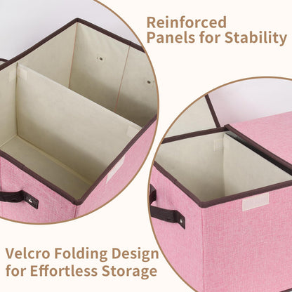 Tcbelosion Foldable Fabric Storage Box, 16.5 x 11.8 x 9.8 inches (L x W x H), with Double-Lid & Dividers, Large Organizer for Home, Closet, Office(Pink)