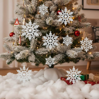 HunnmingRe 37 Pcs Christmas Tree Ornaments Set, 93 x 35 Inches Snow Blanket Roll and 36 Pcs White Glitter Plastic Snowflake Ornaments for Winter Tree Garland Village Decor