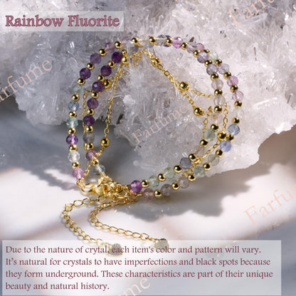 Farfume Rainbow Fluorite Crystal Bracelet Beaded Bracelets for Women 4mm Natural Stone Beads Gemstone Handmade Jewelry Valentine's Day Gifts