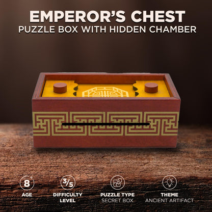 Project Genius Emperor’s Chest Classic Wooden Brainteaser Puzzle Box, Gift for Kids 8+, Teens, and Adults - Hidden Compartment for Gift Cards and Cash