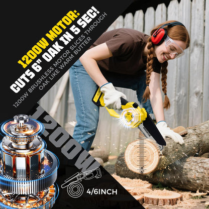 Autubin 2-in-1 Electric Pole Saw for Tree Trimming,1200W Brushless Cordless Pole Saw & 6 Inch Mini Chainsaw with 2 x 4.0Ah 21V Batteries,16 FT Max Reach & Multi-Angle, Tree Trimmer for Branch Cutting.