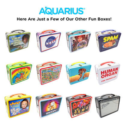 Aquarius Peanuts Snoopy Tin Fun Box with Embossed Cover and Handle 8 x 6 Inches - Collectible Retro Container for Kids Toys, Cards and Memorabilia