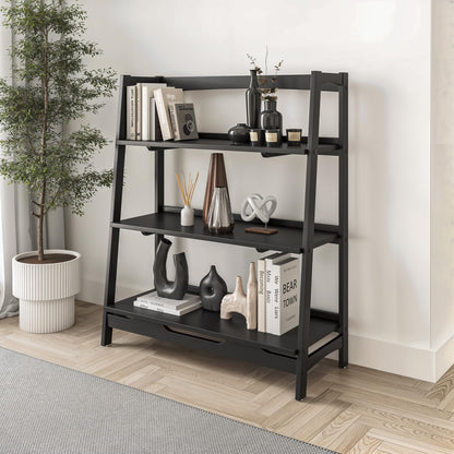 Camaflexi Mid Century Solid Wood Open Shelving Unit - Black Finish