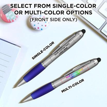 DISCOUNT PROMOS Custom Stylus Ballpoint Pens Set of 10/50/100, Personalized Bulk Pack - Black Ink, Great for Office, School, Business, Tradeshows, Events - Blue