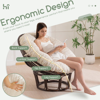 HIGOGOGO Papasan Chair Cushion with Thick Corduroy Cover (Without Chair), Supportive Cushion, Beige, 48 x 48 Inch