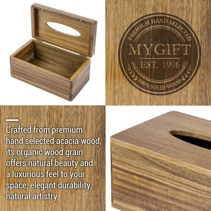 MyGift Premium Acacia Solid Wood Rectangular Tissue Box Holder with Hinged Magnetic Lid, Decorative Bathroom Countertop Facial Tissues Dispenser with Flip Top Cover