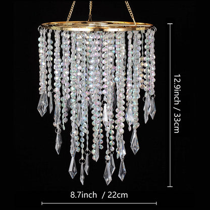 Cioceen Acrylic Chandelier Ceiling Light Shade Beaded Hanging Pendant Lampshade with Gold Frame for Bedroom for Wedding Party H12.9" X W8.7" 3 Tiers