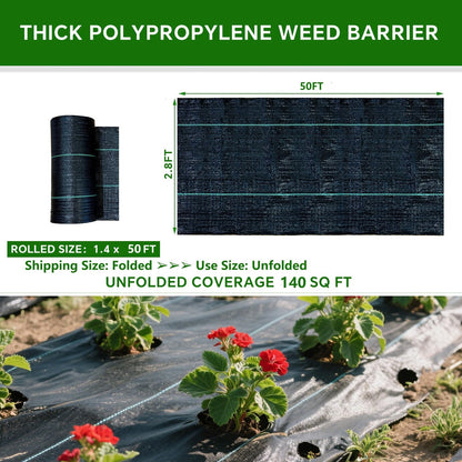 Vanver Weed Barrier Landscape Fabric Heavy Duty,2.8FT x 50FT Premium Garden Weed Blocker Fabric for Weed Control, Plastic Ground Cover with Woven Weed Cloth,Durable Landscaping Fabric