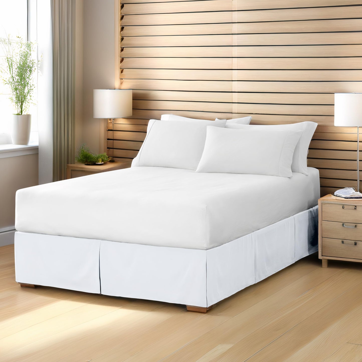 Bare Home Queen Bed Skirt - 15-Inch Tailored Drop Easy Fit - Bed Skirt for Beds - Center & Corner Pleats (Queen, Grey)
