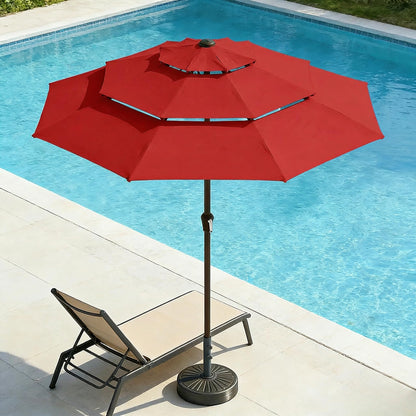 Tobeos 10ft 3 Tier Patio Umbrella, Outdoor Market Table Umbrella with UPF 50+ Vented Canopy, 8 Sturdy Ribs, Easy Push Button Tilt and Crank, Windproof for Deck, Pool, Backyard and Garden, Red