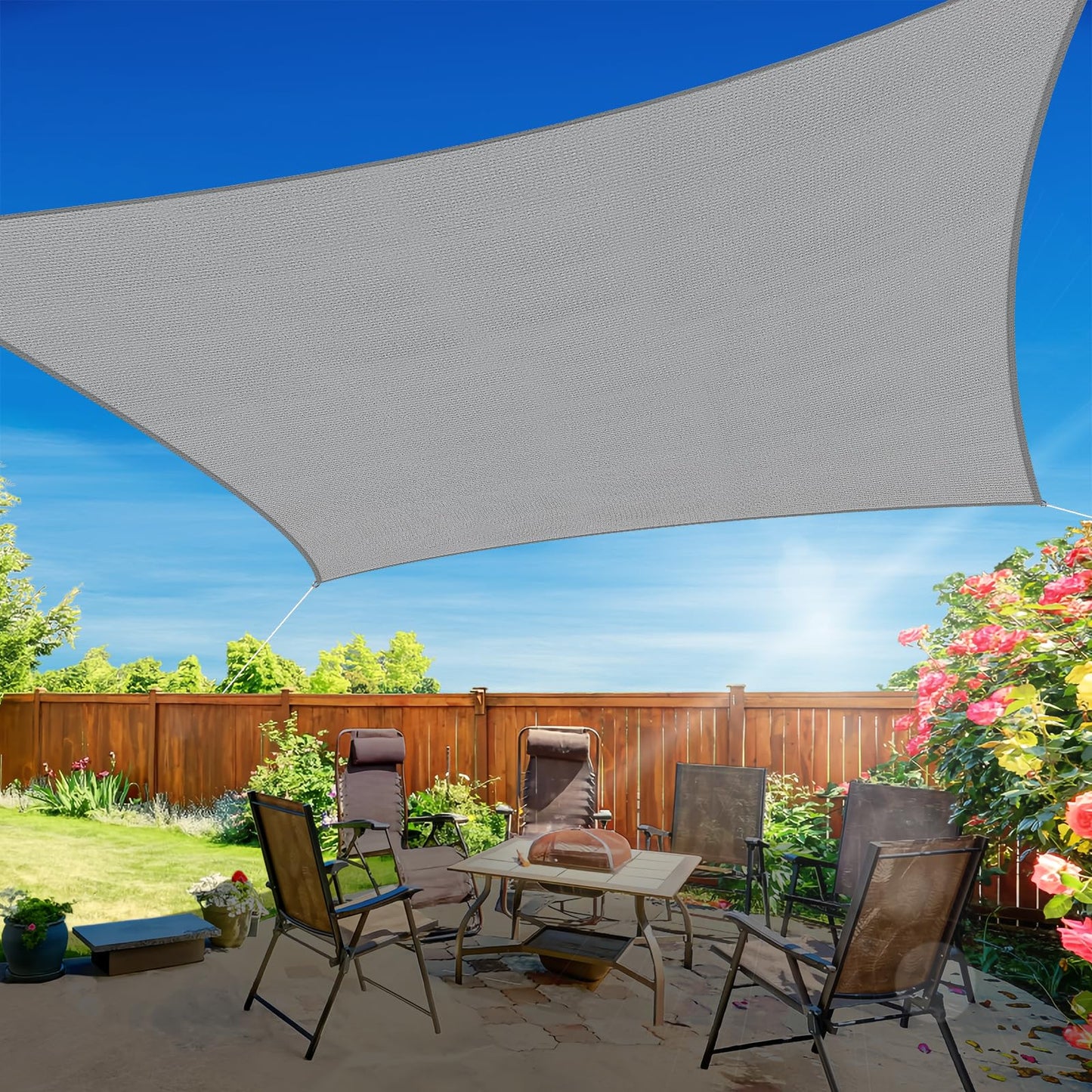 RoomHacks 10'x13' Sun Shade Sail, UV Protection Outdoor Shade, Curved Tear Resistant Heavy Duty Sun Shade for Patio Garden, Backyard, Deck, Car Port, Playground, (Grey)