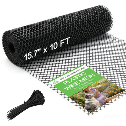Tilvex 15.7" x 10' Plastic Mesh Fence Roll - Heavy Duty Chicken Wire Mesh Fence - Upgraded Thick Animal Barrier for Garden, Balcony Railing Safety Net, Poultry Netting with 20 Zip Ties, Black