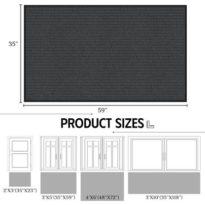 EZ2LIVE Front Door Mat, 3' x 5' Heavy Duty Door Mat Outside Entrance, Non-Slip Welcome Mat, Absorbent & Dirt Resistant, Low Profile Large Door Mats, Commercial Rugs for Entryway Indoor Outdoor, Grey