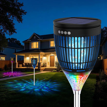 Rossetta Solar Bug Zapper Outdoor, Mosquito Zapper with Flame Lamp & Projector Light, 4200V Electric Fly Zapper Waterproof Rechargeable Mosquito Killer, Cordless Fly Trap for Patio, Backyard, Garden