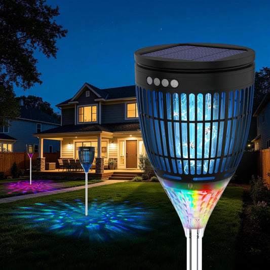 Rossetta Solar Bug Zapper Outdoor, Mosquito Zapper with Flame Lamp & Projector Light, 4200V Electric Fly Zapper Waterproof Rechargeable Mosquito Killer, Cordless Fly Trap for Patio, Backyard, Garden