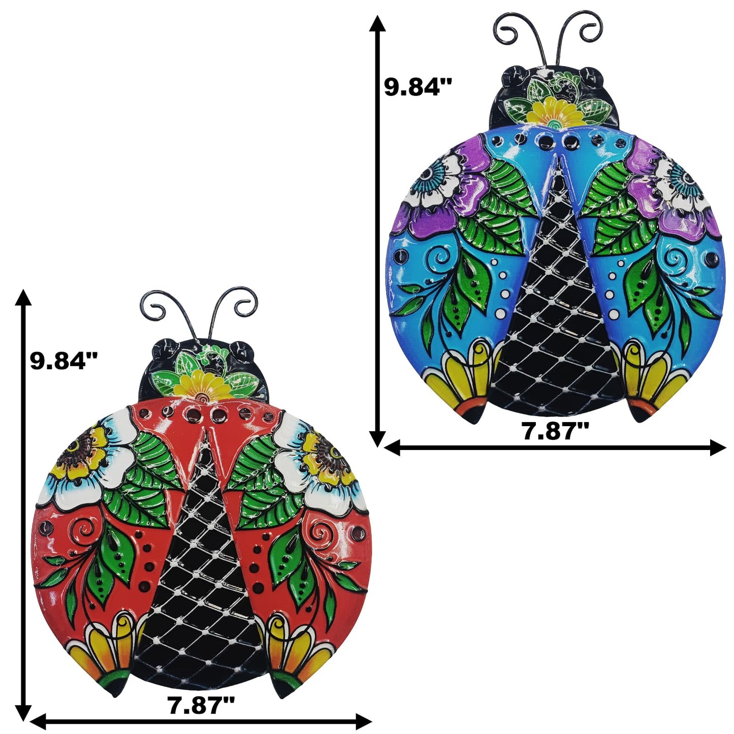 John's Studio 2Pcs Metal Ladybug Wall Decor Outdoor Garden Hanging Art Sculptures Home Ocean Theme Decorations for Kitchen Bathroom and Pool