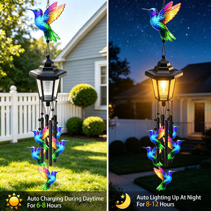 Large Solar Hummingbird Wind Chimes, Gifts for Women Mom Grandma Wife Sister Daughter Neighbor, Black Metal Wind Chimes with Wind Catcher, Solar Decor Lights for Outdoor Garden Patio Porch Window