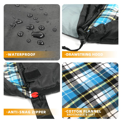 Cotton Flannel Liner Sleeping Bag for Adults Teens Kids, Cold Weather & Warm, 3 Seasons, Lightweight Compact Camping Essentials Equipment, Hiking, Outdoor, Travel (Bias) (Black Grey)