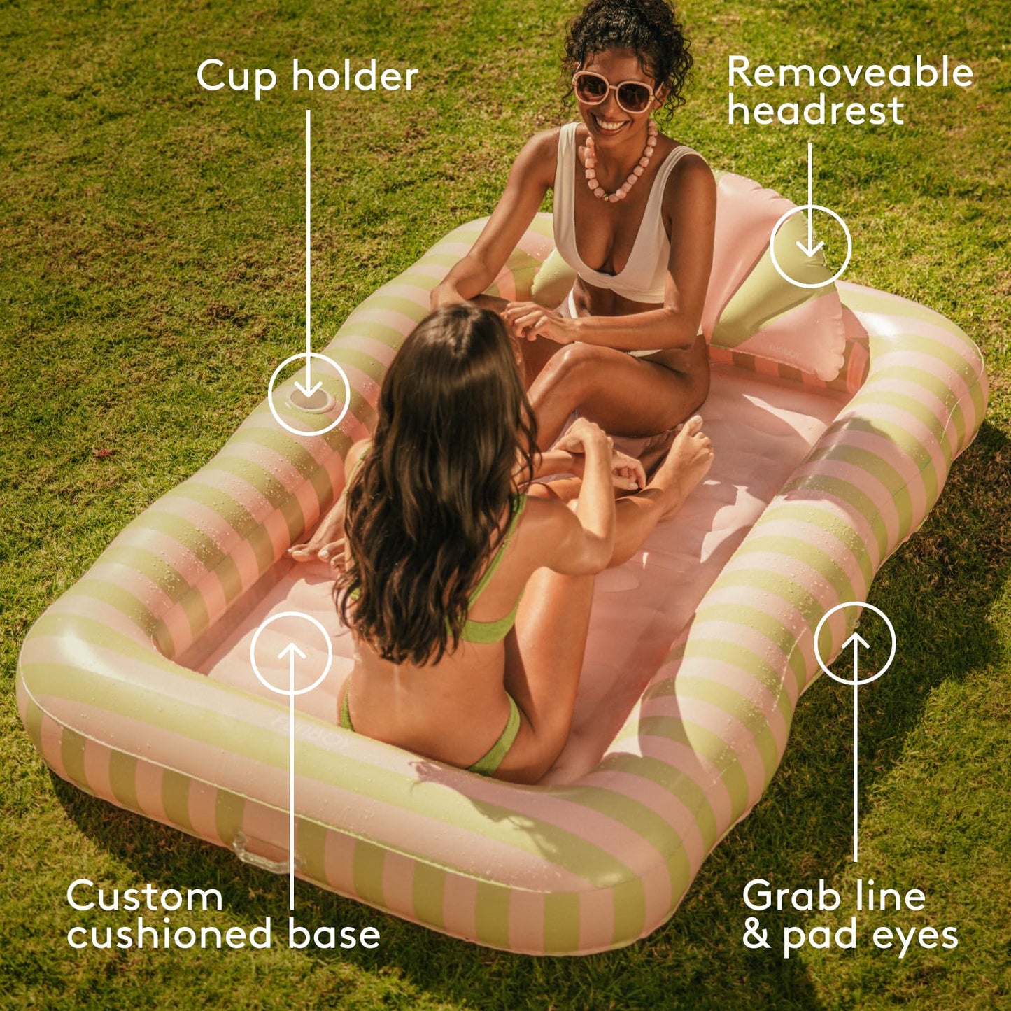FUNBOY Tanning Pool Lounger Float Coral Stripe, XL 72'' x 48'' Pool Float with Custom Pillow and Large Cup Holder, Perfect for Pool or Backyard.