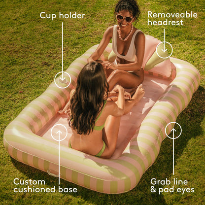 FUNBOY Tanning Pool Lounger Float Coral Stripe, XL 72'' x 48'' Pool Float with Custom Pillow and Large Cup Holder, Perfect for Pool or Backyard.