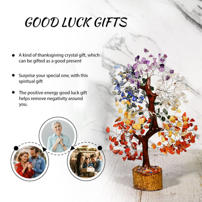 PYOR 7 Chakra Crystal Bonsai Tree, 10-12 inch, Red, Amethyst, Lapis, Carnelian, Clear Quartz, Yellow Aventurine, Green Aventurine, Silver Wire