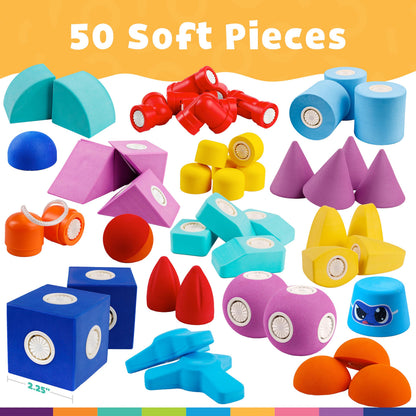 Blockaroo Magnetic Foam Bath Building Blocks - 50-Piece Trunk Set, Preschool Toys, Bathtub Toys, Sensory Toys, Engineering Toys for Kids 3-5