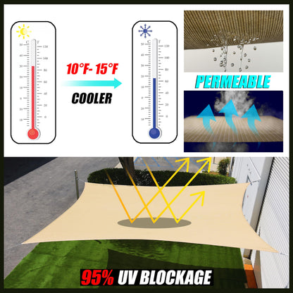 Royal Shade 10' x 13' Beige Rectangle Sun Shade Sail RS-SLR, UPF50+ 95% UV Blockage, 200GSM Commercial Standard Heavy Duty, Water & Air Permeable Canopy Mesh Fabric for Patio (We Make Custom Sizes)
