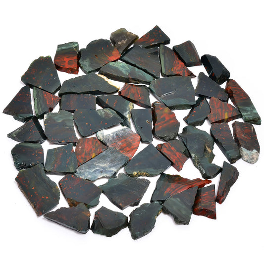 Natural Bloodstone Raw Slice Gemstone- Healing Crystals for DIY Jewelry Making -Loose Natural Cabochon -Perfect for Crafting Unique Jewelry Designs (5 pcs, 25-35 mm)