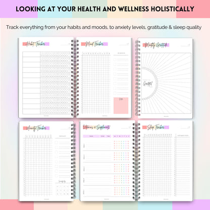 Wellness Journal - 90 Day Health, Fitness, Gratitude, Mindfullness, Wellbeing, Habit, Goals, Diet & Food Tracker - A5 (Pastel Rainbow)