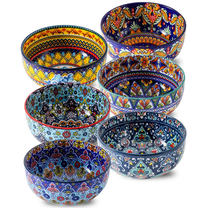 glowworm Cereal Bowls, 26 Oz Ceramic Soup Bowl Set of 6, Colorful Bowl for Kitchen Cooking, Ideal for Rice Oatmeal Fruit Ice Cream Dessert, Dishwasher & Microwave Safe, Bohemian