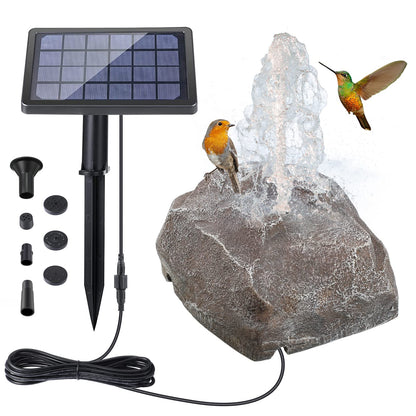 Solar Fountain Bird Bath with Solar Panel, Rockery Granite Water with 5 Nozzles Solar Water Fountain for Birdbath Outdoor, Pond, Patio Garden, and Fish Tank