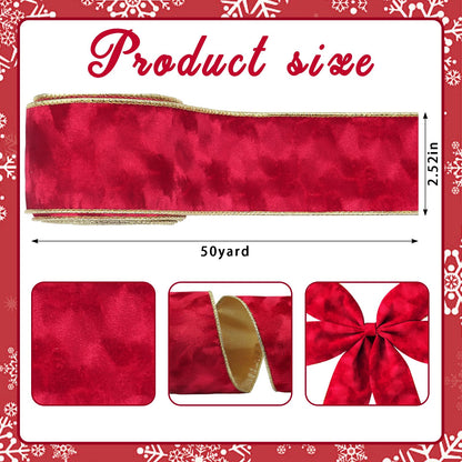 Glodecart Christmas Ribbon for Wreath Bow Wrapping Gifts, Christmas Red Velvet Ribbon for Gift Wrapping Xmas Party Supplies Decoration DIY Crafts 2.5" X 50 Yards Winter Christmas Wreaths Wired Ribbon