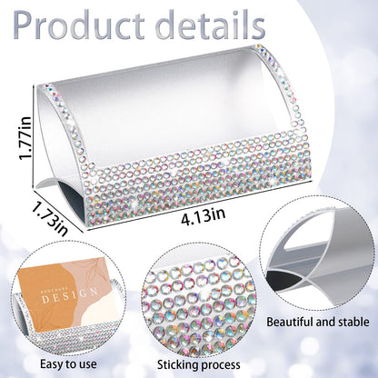 Fuutreo 2 Pcs Bling Aluminum Business Card Holder AB Color Name Card Display Desktop Rhinestone Table Business Organizer for Desk Display Stand Accessories (1 Groove)